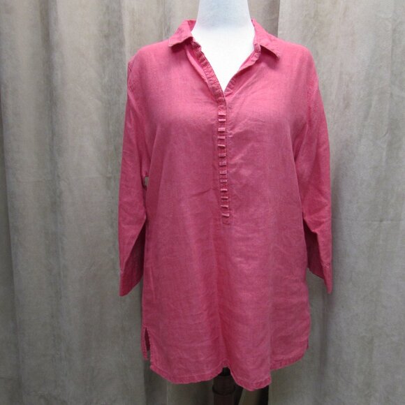 Chico's Tops - Chico's Stonewashed Red 100% Linen 3/4 Sleeve Tunic Top Size 2 (XL)